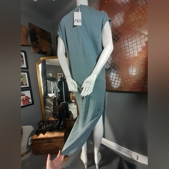 Nwt Zara Limited Edition Linen Blend  Draped Maxi Dress - Picture 2 of 16